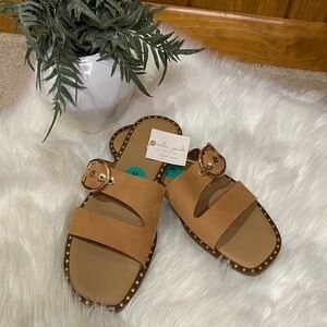 Mila Paoli Genuine Leather Buckle Strappy Studded Slip On Slides Sandals 8 NWT‎